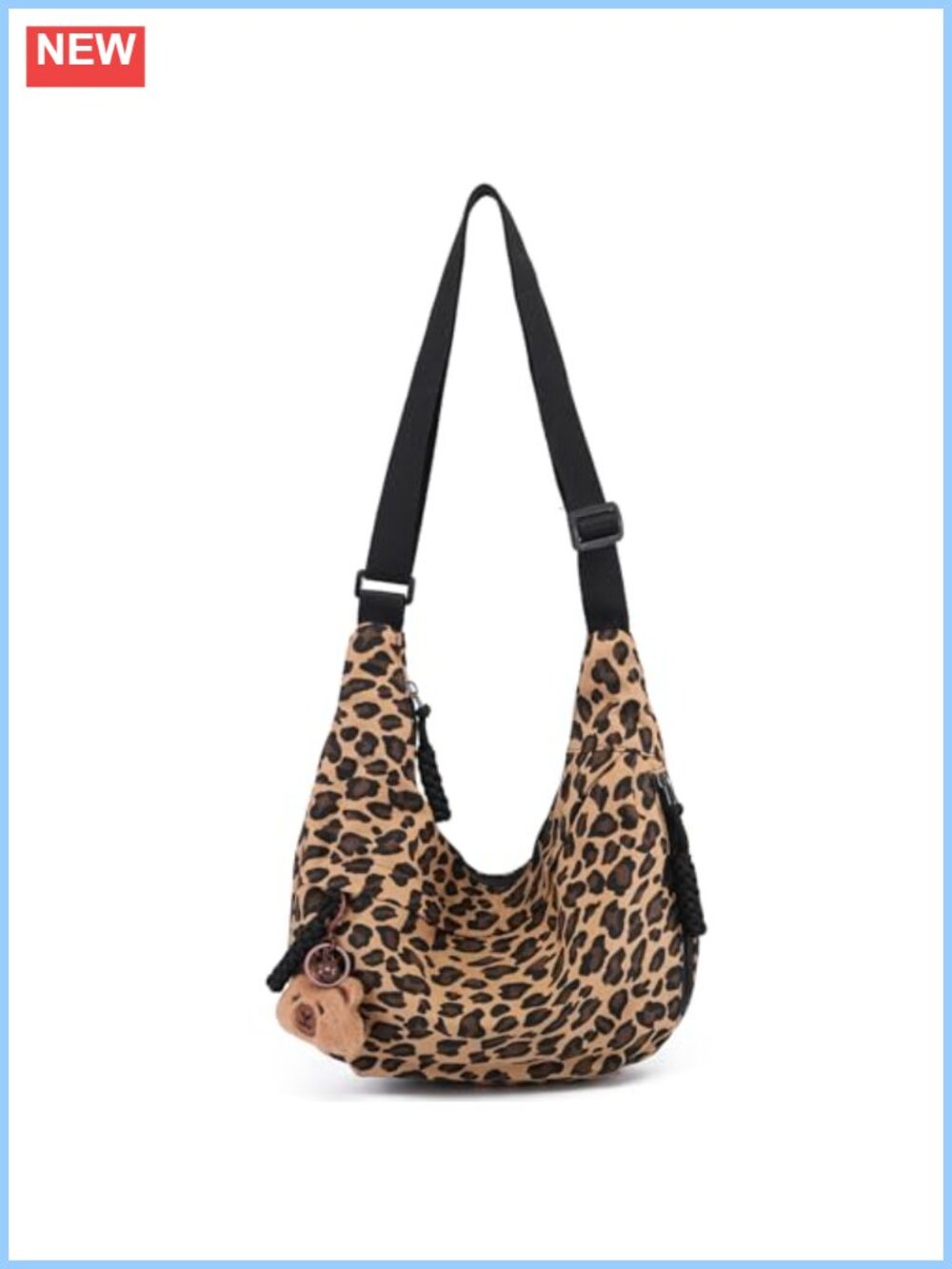 Crescent Crossbody Hobo Bag Leopard Print Adjustable Strap Lightweight